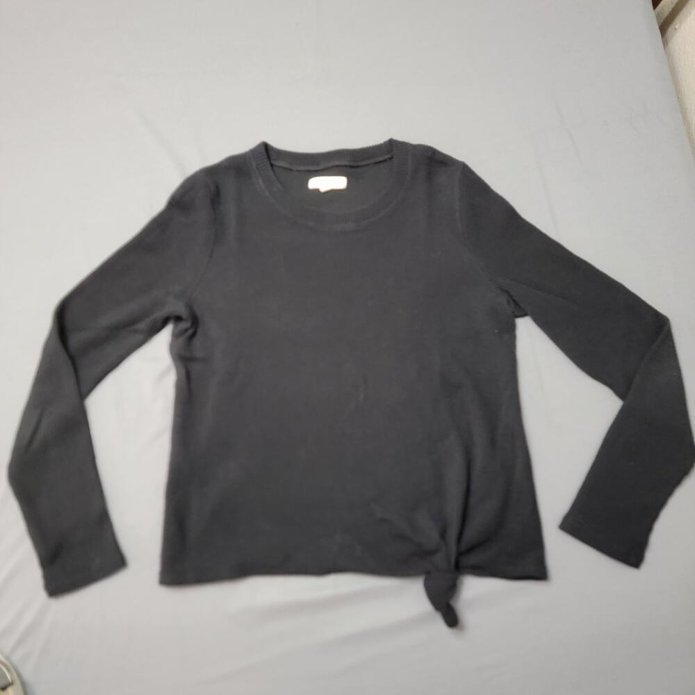 Madewell Waffle Knit Tie Front Black Long Sleeve Top Women’s Small